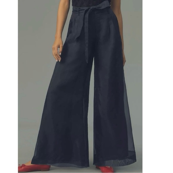 Anthropologie Pants - By Anthropologie Navy Silk Organza Wide-Leg Pants